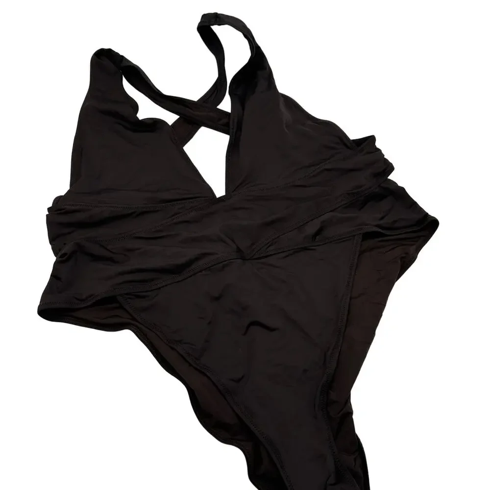 Skims Black Recycled Swim Cut Out Plunge Monokini Swimsuit Size 4X NWT
